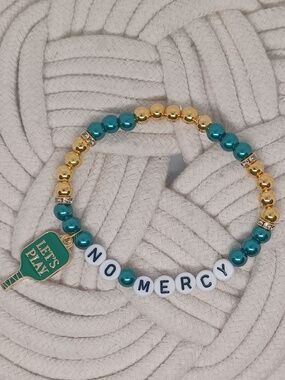 Pickelball Charm Bracelet- No Mercy- Teal & Gold